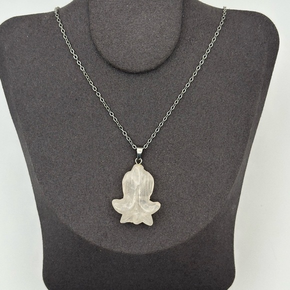 Clear Quartz Daffodil Pendant Necklace on Silver Copper Box Chain - Picture 3 of 14